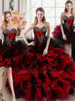 Bodice/Short/High Low/Ball Gown Four Parts Detachable Red Black Quinceanera Dress