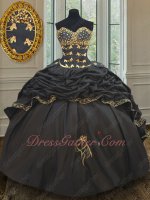 Western Village Horse Head Embroidery Bubble Train Black Quinceanera Gown Attractive