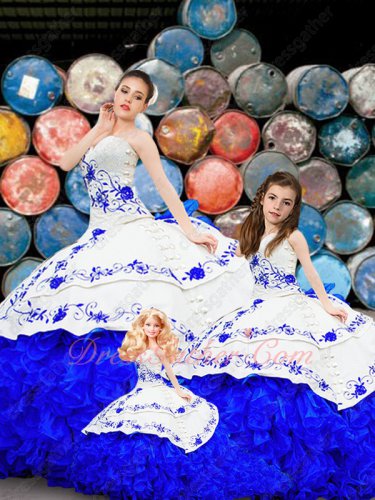 Western White and Royal Blue Quinceanera Gowns Families Suit Ball Gown/Flower Girl/Doll
