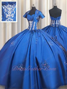Royal Blue Flat Satin Silver Embroidery Western Military Ball Gown and Jacket Sales