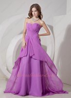 Deep Lilac/Mauve Chiffon Sweep Train Formal Girls Simple Full Prom Dress Pretty