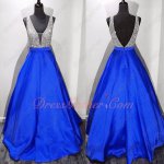 Particular Silver Upper Bodice Matching Royal Blue A-line Skirt Pub Gown