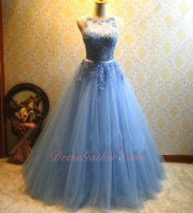 Sweetheart With Scoop See-Through Neck Appliques Embellish Sexy Back Prom Dress