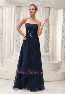 Demure Navy Blue Chiffon Custom Fit Women Wear Formal Evening Dress