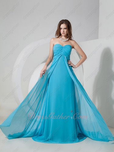 Empire Waist Middle Slit Court Train Azure Sky Blue Celebrity Prom Event Attire