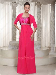 Spaghetti Straps Hot Pink Empire Formal Prom Dress Winter With Short Sleeve Jacket