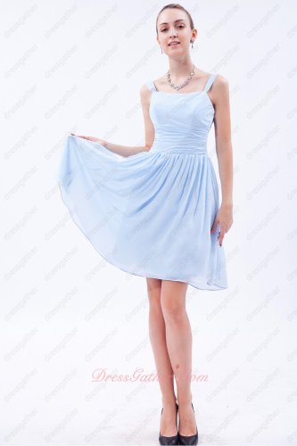 Square Neck Dual Straps Baby Blue Chiffon Short Bridesmaid Dress Young Lady
