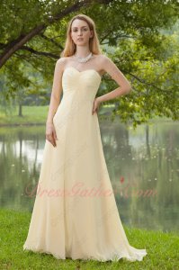 Modest Light Yellow Chiffon Bridesmaid Dress Sweetheart Floor Length