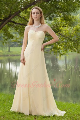 Modest Light Yellow Chiffon Bridesmaid Dress Sweetheart Floor Length