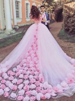 Off Shoulder Handmade Flowers Garden Ceremony Wedding Bridal Ball Gown Floral