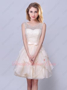 Champagne Elegant Scoop Knee Ruffles Length Dama Dress Homecoming Dress