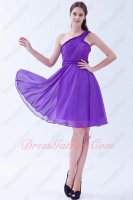 One Shoulder Bright Blue Violet/Amethyst Chiffon Short Prom Dress Music Festival