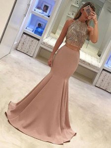 Thick Spandex Giltter Bodice 2 Pieces Show Waist Pleats Mermaid Skirt Evening Gowns