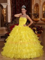 Layers Ruffles Bright Rape Yellow Quinceanera Court Ball Gown Where to Buy