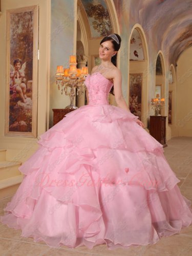 Cute Pink Crossed Layer Cake Fluffy Quinceanera Ball Gown Thick Organza