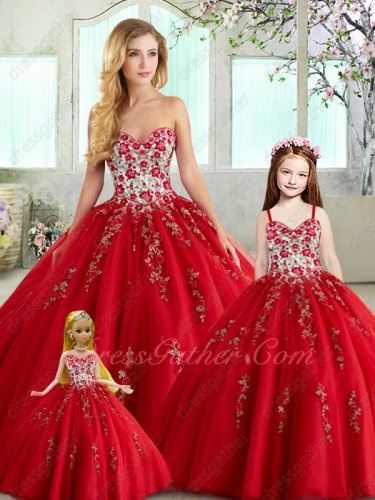 Quinceanera Theme Series Collocation Sale Including Flower Gir and Doll Red Embroidery
