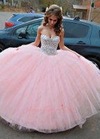 Fashion Trend Blush Pink Sweetheart Bodice Covered Crystals Stage Ball Gown For Quince