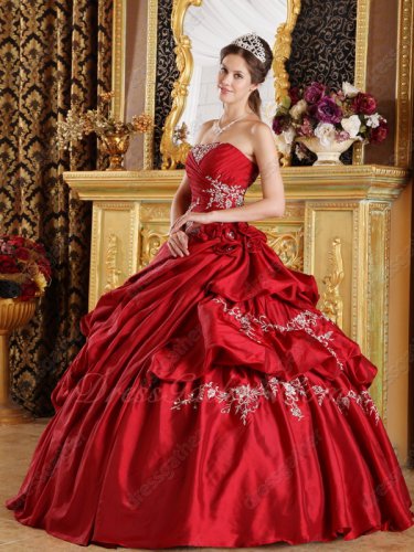 Wine Red Taffeta Bubble Taffeta Fluffy Slip Quinceanera Gown Like Cakes