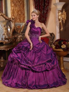 Dark Reddish Purple Quinceanera Protagonist Ball Gown Single Right Shoulder