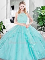Ice Blue Tulle Girls Prefer Gift Quinceanera Ball Gown Two Pieces Nice Figure