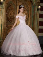 Off Shoulder Palest Light Pink Elegant Quinceanera Prom Ball Gown Girl Princess