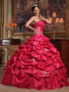 Strapless Coral Red Full Bubble Ball Gown For Quinceanera/Military Party Low Price