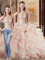 Changeable Wear Two Pieces Blush Quinceanera Gowns Horsehair Edging Decorate Ruffles