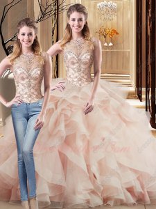 Changeable Wear Two Pieces Blush Quinceanera Gowns Horsehair Edging Decorate Ruffles