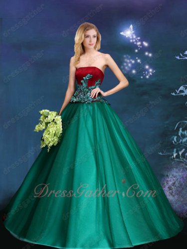 Wine Red Bodice Hunter Green Skirt Different Color Military Prom Ball Gown Mature