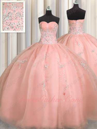 Very Puffy Round Skirt Blush Nifty Quinceanera Court Ball Gown Silver Embroidery