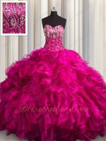 High Quality Thick Ruffles Fuchsia Court Train Quinceanera Ball Gown Boutiques Near Me