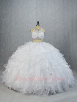 Scoop Sheer Two Pieces Reveal Belly White Organza and Sparkle Tulle Ruffles Ball Gown