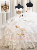 Crossed Layers Skirt Quinceanera Birthday Gown Dressing Up White With Gold Details