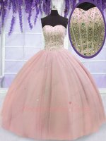 Pale Blush Pink Many Layers Tulle Party Quince Ball Gown With AB Stones Sparkles Skirt