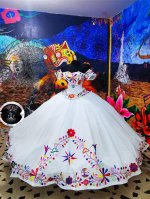 Short Sleeves Colorful Embroidery Charro Mexican Quinceanera Dress and Cape