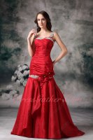 Plus Size XXL Wine Red Taffeta Double Straps Trumpet Formal Evening Dress Cheap