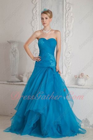Dropped Waterfall Layers Organza Azure Evening Military Gowns Sales List Top-ranking