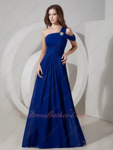 Fair Maiden Royal Blue Chiffon One Shoulder A-line Formal Dress Gowns Graceful