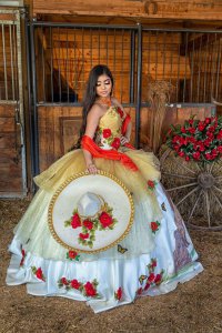 Strapless Floor Length Graceful Charro Quinceanera Dresses With Horse Embridery