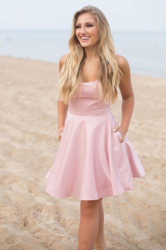 Lovely Bateau Strapless Pink Homecoming Graduation Short Dress With Pockets