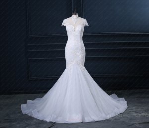 High Neck Cap Sleeves Mermaid White 2023 Buy Cheap Wedding Dresses Online