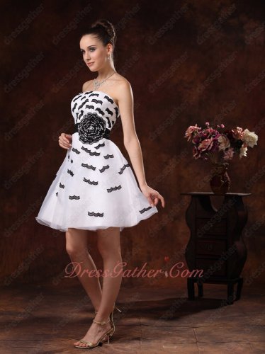 Cute Black Eyelash Lacework Interspersed White Cocktail Evening Gowns Attractive