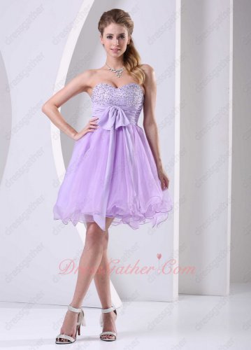 Likable Sweetheart Beaded Puffy Lilac Short Homecoming Dancing Dress Junior Girl