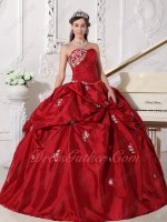 Low Price Strapless Dull Red Taffeta Dress to Quinceanera Wear Cenicienta