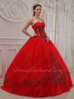 Trimed Dull Red A-line Quince Outfits Ball Gown With Elaborate Handwork Embroidery