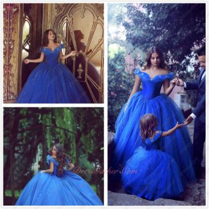 Hot Sell Crystal Shoes Fairy Tales Royal Blue Cinderella Dress Customized Online