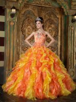 Bright Yellow/Orange Mixed Ruffles Quinceanera Ball Dress Photography Studio