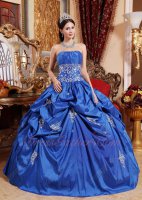 Cerulean Royal Blue Floor Length Quinceanera Ball Dress Military Party