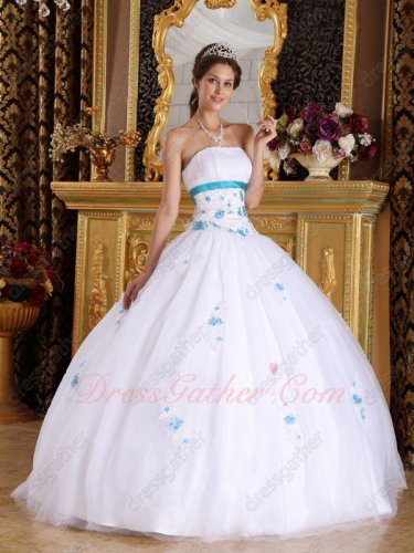 Elegant Pure White Like Fairy Tale Princess Court Ball Gown With Teal Details
