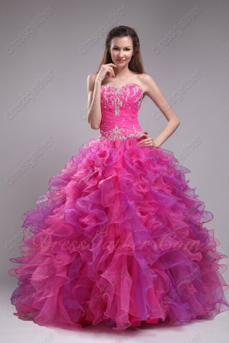 Noble Hot Pink and Purple Mixed Ruffle Skirt Top Designer Prom Celebrity Ball Gown